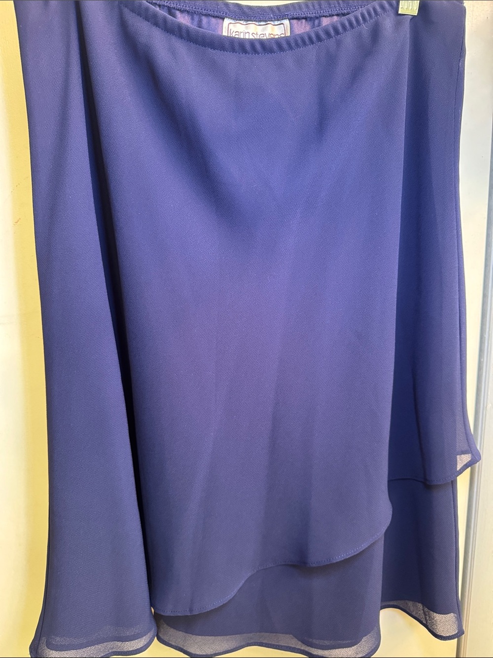 karin stevens navy asymmetrical layered chiffon skirt